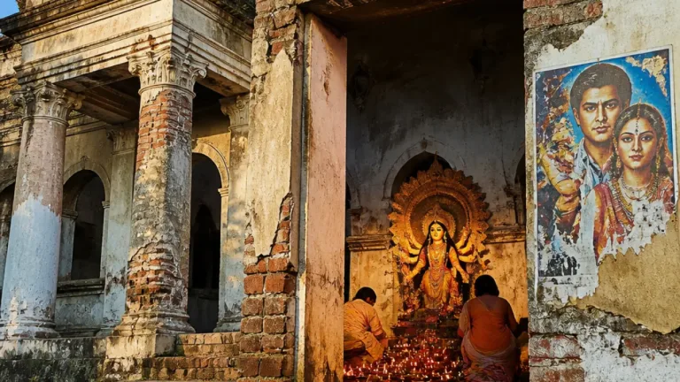 নিমতিতা রাজবাড়ি: ঝাড়লণ্ঠন আর রাতে নিভে যাওয়া আলোতেই বাঁচে ৩৫০ বছরের একচালা দুর্গা