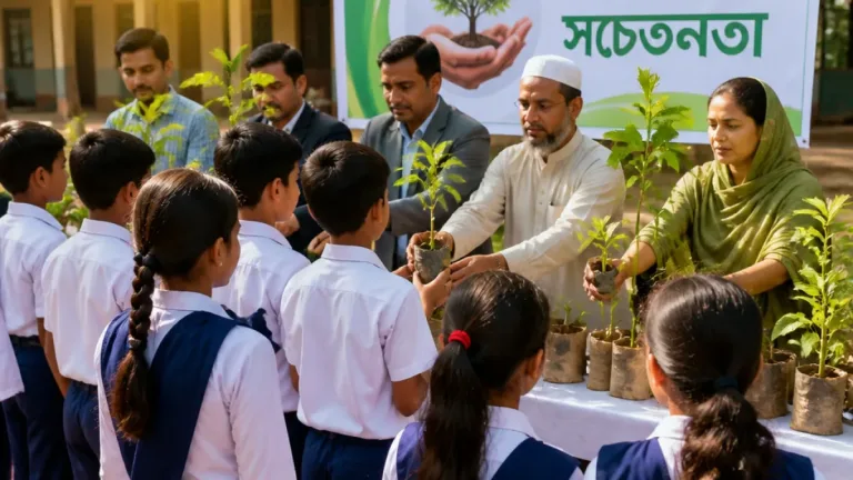 পাবনার চাটমোহরে সেন্ট রিটাস্ স্কুলে শিক্ষার্থীদের মধ্যে ক্লেমনের চারা বিতরণ