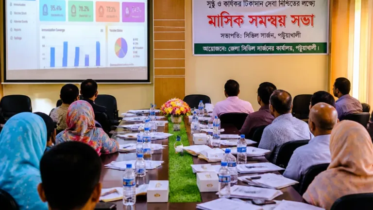 পটুয়াখালীতে স্বাস্থ্য বিভাগের মাসিক সমন্বয় সভা: ইপিআই রিপোর্টিং ডিজিটালাইজেশনের নির্দেশ
