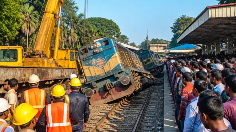 রংপুরে বুড়িমারী কমিউটার এক্সপ্রেসের ইঞ্জিন ও বগি লাইনচ্যুত, যাত্রীরা বিড়ম্বনায়
