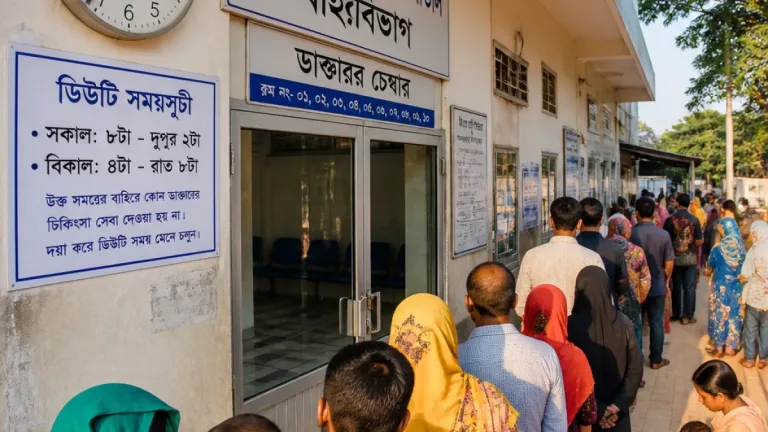 শরীয়তপুর সদর হাসপাতালে সকাল-ভোরেও চিকিৎসকরা অনুপস্থিত: রোগীরা ঘণ্টা-গণনা করছেন