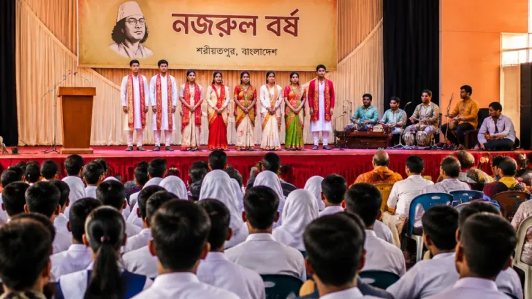 শরীয়তপুরে নজরুল বর্ষে সাহিত্য পাঠ প্রতিযোগিতা ও আলোচনা—শিল্পকলা একাডেমি পরিবেশনায় নজরুলগীতি