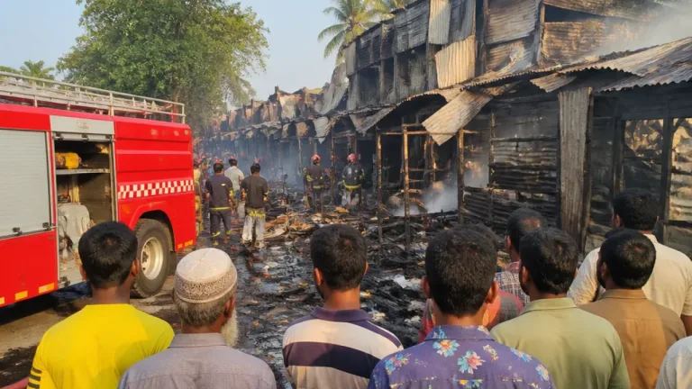 সিরাজগঞ্জ রায়গঞ্জে বজ্রপাতে নয়, আগুনে পুড়ে ছাই সাত দোকান: ত্রাস ছড়াল নিমগাছী বাজারে