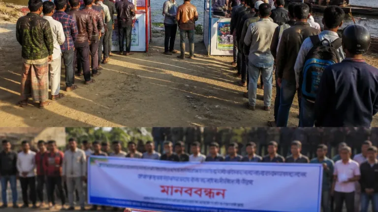 তাহিরপুরে একই ঘাটে দু’পক্ষের টোল আদায়ে উত্তেজনা, মানববন্ধন ও দাবি