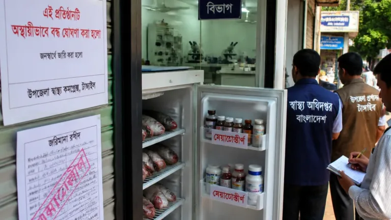 টাঙ্গাইলে সখীপুরের দুটি ক্লিনিকে অভিযান: ফ্রিজে কাঁচা মাছ ও মেয়াদোত্তীর্ণ ওষুধ, জরিমানা ও সাময়িক বন্ধ