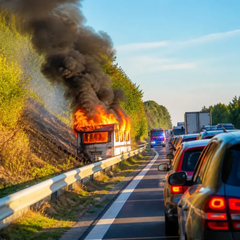 Incendie de végétation et caravanes en flammes sur l’E411 à Autelbas : perturbations vers Bruxelles