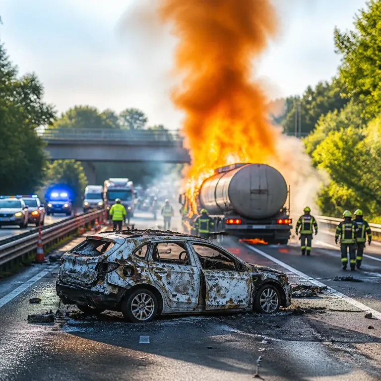 Collision frontale au Québec : un camion-citerne en feu, un occupant du VUS présumé décédé