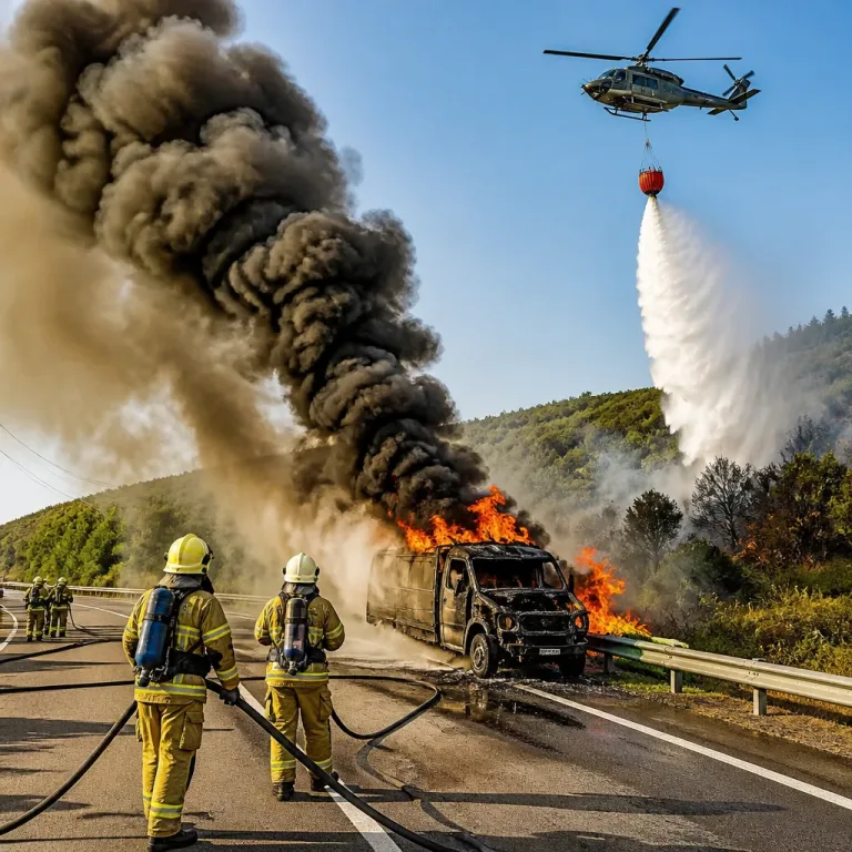 Allier : utilitaire en feu sur la RN7, circulation coupée et hélicoptère bombardier mobilisé