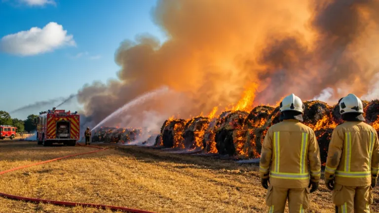 Incendie de ballots de paille à Saint‑Gilles : une centaine de tonnes consumées, l’intervention se prolonge