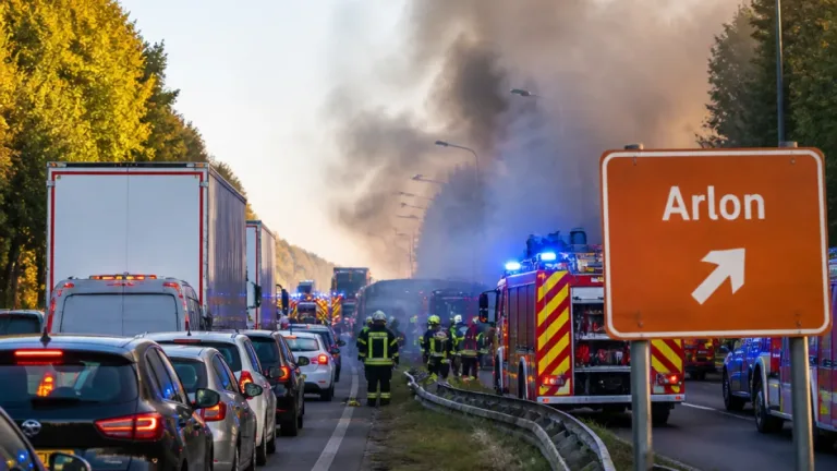Incendie sur l'E411 : circulation fortement perturbée à la sortie d'Arlon