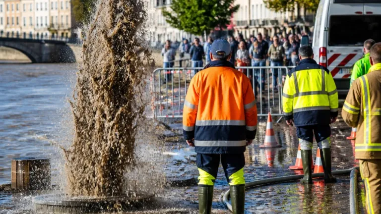 Verviers : un geyser d’égout jaillit sur le quai de la Vesdre, la commune appelle au calme