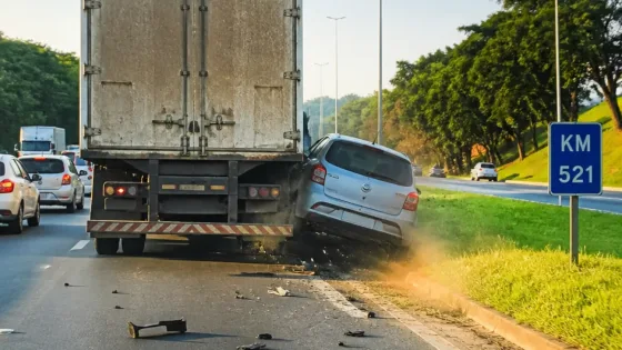 Contagem: caminhão empurra carro para canteiro central na BR-040; vídeo registra o episódio