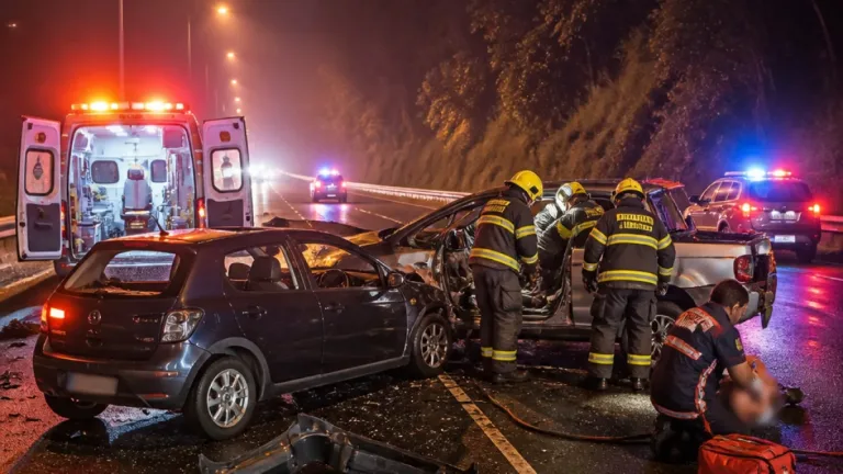 Acidente na BR-282 na Serra deixa quatro feridos e mobiliza bombeiros e SAMU