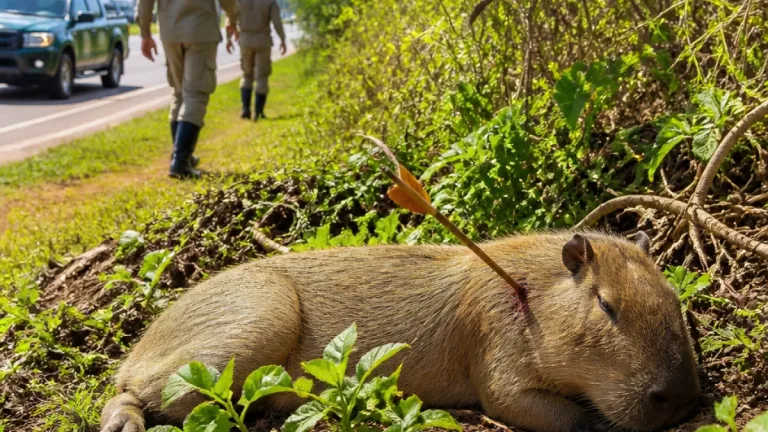 Capivara com flecha cravada é localizada às margens de avenida em Campo Grande