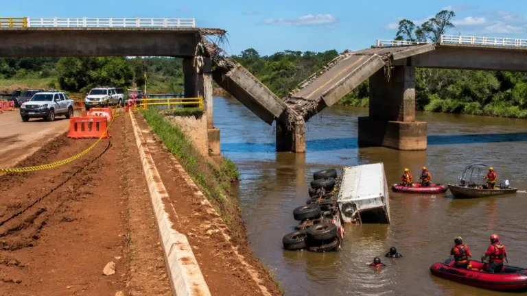 Colapso de ponte sobre o Rio Taquari em MS mata caminhoneiro; investigação é aberta