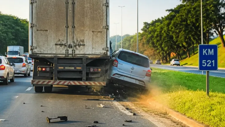 Contagem: caminhão empurra carro para canteiro central na BR-040; vídeo registra o episódio