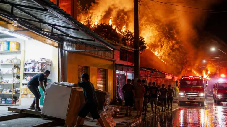 Incêndio em vegetação perto de comércio na Colônia Terra Nova leva comerciantes a retirar mercadorias