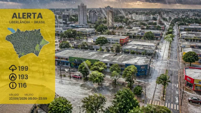 INMET emite alerta amarelo para Uberlândia por tempestades com risco de granizo e ventos