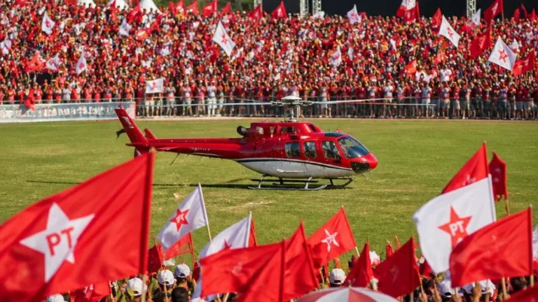 Lula chega de helicóptero a São Bernardo do Campo para lançamento da campanha