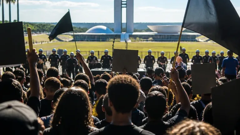 Manifestantes se reúnem em Brasília contra Alexandre de Moraes antes de julgamento no STF