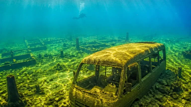 Mergulho no Lago de Palmas revela micro-ônibus e vestígios das margens antigas