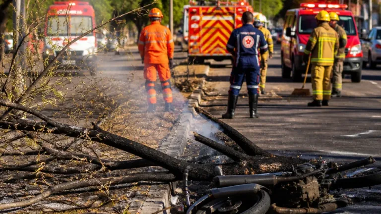 Mulher fica ferida após árvore em chamas cair sobre motocicleta na BR-316 em Teresina
