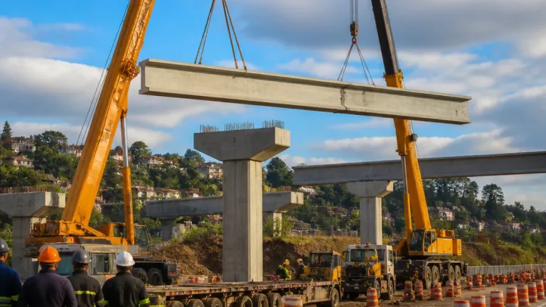 Obra do Contorno Norte em Caxias do Sul avança com içamento de vigas no viaduto