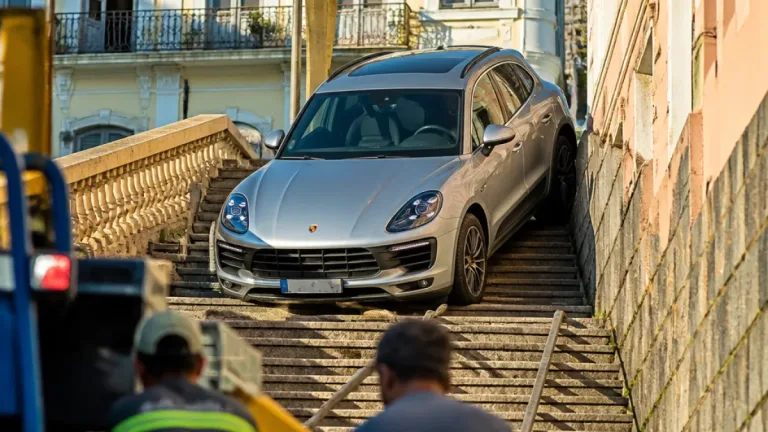 Porsche fica preso em escadaria no Centro de Florianópolis; motorista não foi localizado