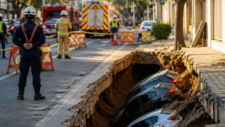 Porto Alegre: calçada cede e três carros caem sobre galeria de macrodrenagem na Floresta