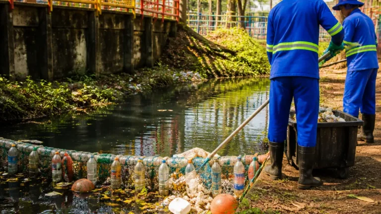 Porto Velho instala primeira ecobarreira em igarapé Belmont para conter resíduos urbanos