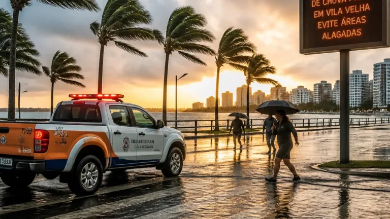 Vila Velha em alerta amarelo do INMET por chuvas intensas e ventos até 60 km/h