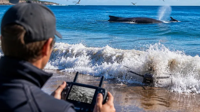 Vila Velha: onda derruba drone de R$ 18 mil durante filmagem de baleia franca