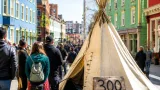 Artist installs Innu tent on Water Street to challenge St. John's public narrative