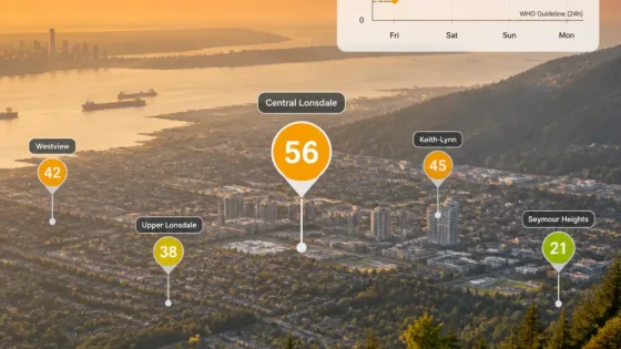 North Vancouver air quality shows variable readings; some stations report elevated PM2.5