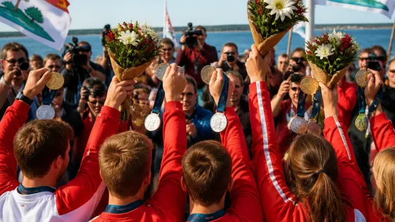 Team P.E.I. celebrates what appears to be a record 33 medals at Special Olympics