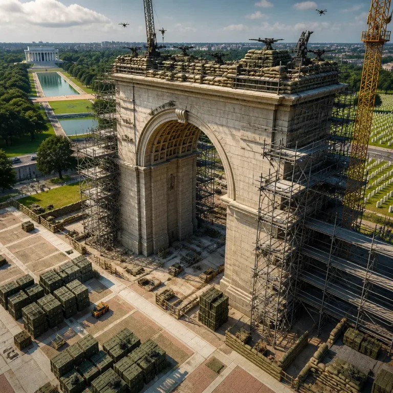 Trump says proposed 250-foot arch would serve as a "military complex" in Washington