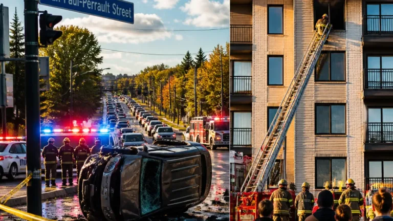 Two separate emergencies — rollover crash and apartment fire — draw response in Sherbrooke