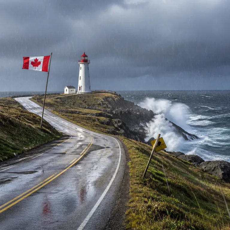 Rain and strong coastal winds persist across Newfoundland; locally heavy downpours expected
