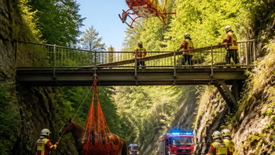 Baar: Feuerwehr demontiert Brücke – Pferd nach Sturz im Lorzentobel per Helikopter gerettet