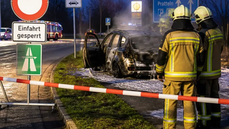 Auto auf Raststätte Pratteln‑Nord in Vollbrand – Einfahrt auf A2 vorübergehend gesperrt