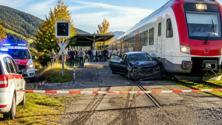 Auto überquert unbeschrankten Übergang und kollidiert mit Regionalzug – mehrere Bahnvorfälle gemeldet