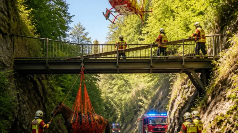 Baar: Feuerwehr demontiert Brücke – Pferd nach Sturz im Lorzentobel per Helikopter gerettet