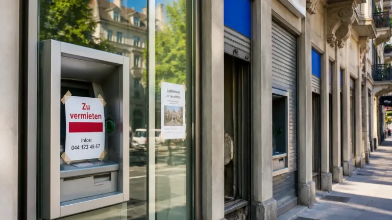 Bancomat an der Weinbergstrasse zu vermieten – Sinnbild für den Rückgang der Bargeldinfrastruktur