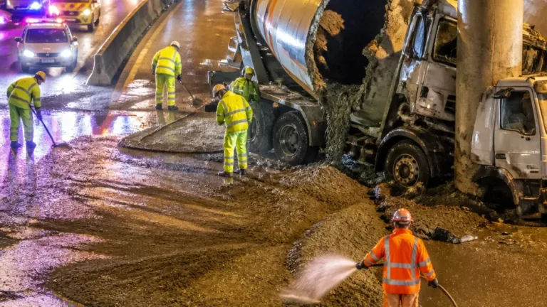 Betonmischer kollidiert bei Muttenz mit Brückenpfeiler – A18 mit Beton verschmutzt