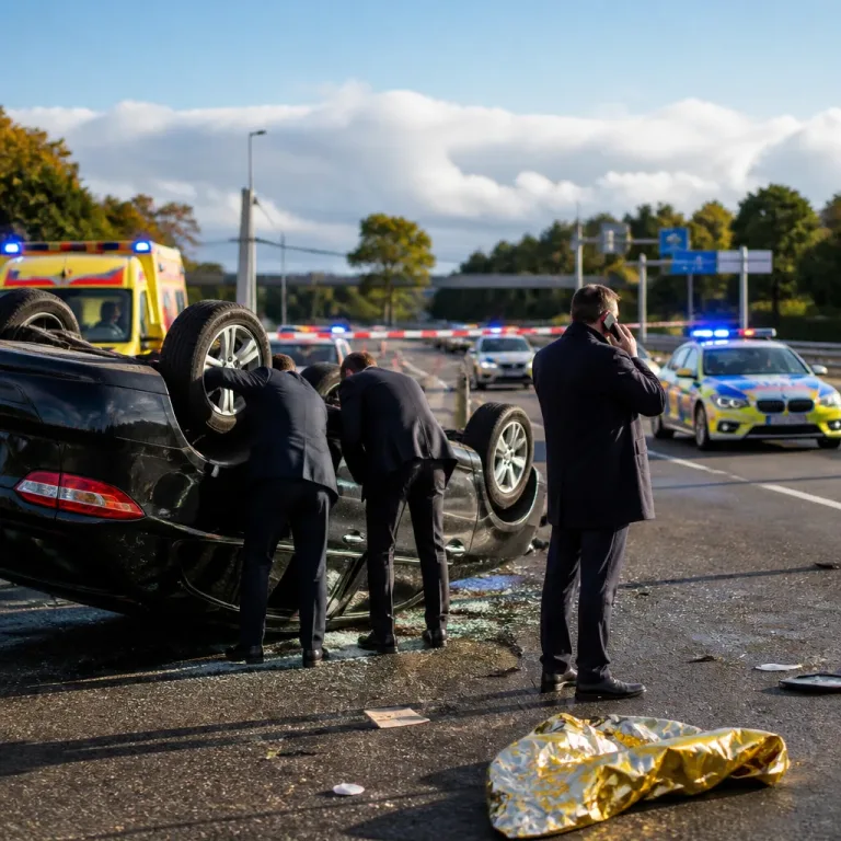 Innenminister vor Ort: Frau überschlägt sich bei Auffahrt auf A8, Minister setzt Notruf ab