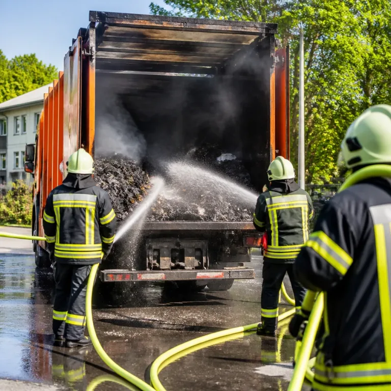 Sperrmüllwagen in Krefeld in Brand gesetzt und auf Platz entladen – Feuerwehr löscht rasch