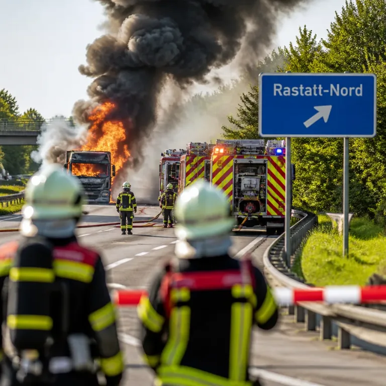 A5 bei Rastatt Richtung Basel gesperrt nach Lastwagenbrand
