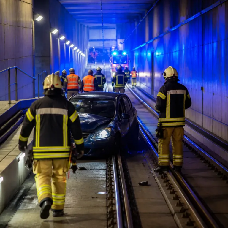 PKW fährt in unterirdischen Tram-Schacht – aufwändige Rettung und Bergung in Bochum