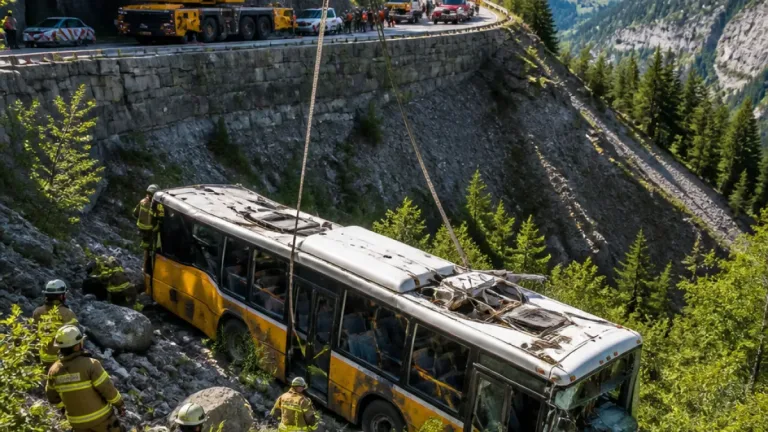 Bus bei Leukerbad rund 50 Meter den Hang hinuntergestürzt – aufwändige Bergung ohne Verletzte