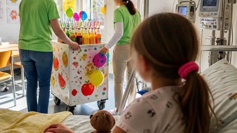 Ehrenamtliche verteilen wöchentlich Fruchtsäfte an Kinder in der Unikinderklinik Freiburg